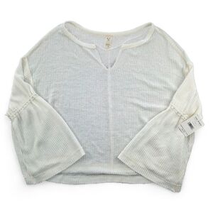 Free People We The Free Oversized Ivory Waffle Knit V-neck Bell Sleeve Top M NWT